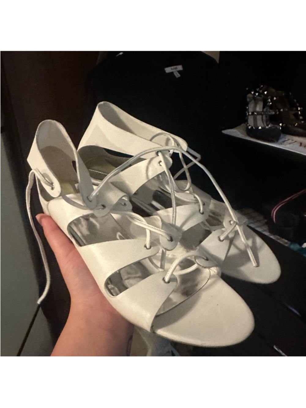 Kenneth Cole White Lace-Up Gladiator Sandals